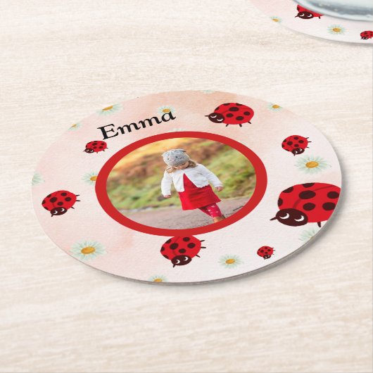 lady bug party photo ronde kartonnen onderzetter (Gebogen)