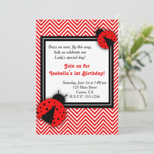 Lady Bug Party uitnodigingen (Staand voorkant)
