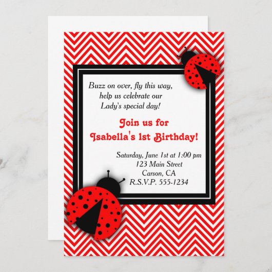 Lady Bug Party uitnodigingen (Voorkant / Achterkant)