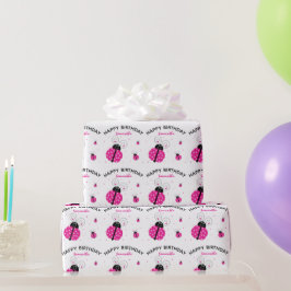 Lady Bug Pink Happy Birthday Cadeaupapier