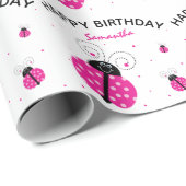 Lady Bug Pink Happy Birthday Cadeaupapier (Rol Hoek)
