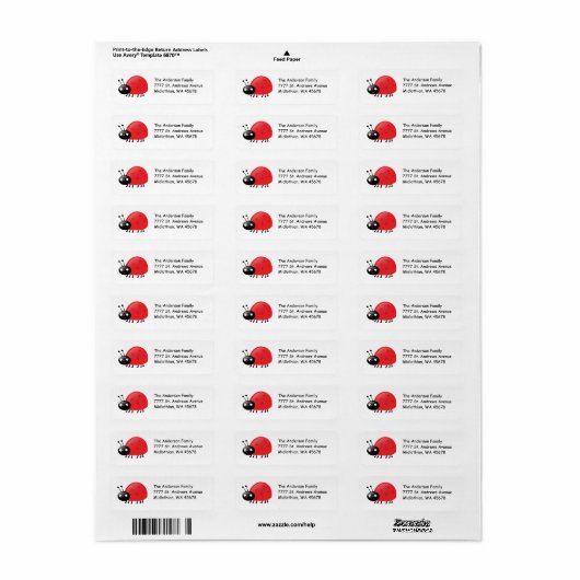 Lady Bug retour adres label (Full Sheet)