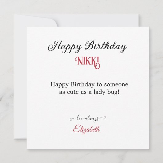 LADY BUG THEMA KINDEREN VERJAARDAGSTAART KAART (Achterkant)
