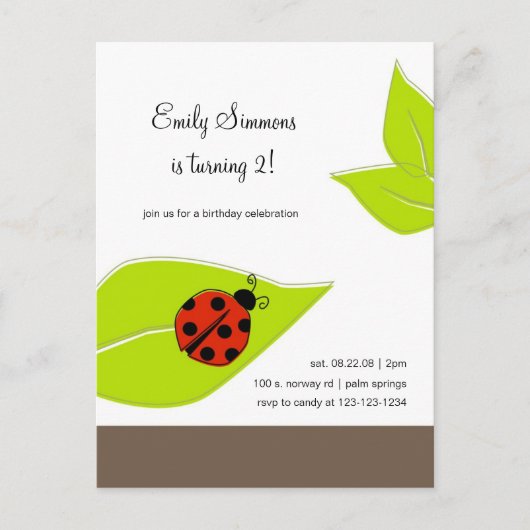 Lady Bug uitnodiging voor verjaardag Briefkaart (Voorkant)