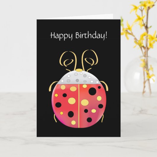 Lady Bug Verjaardag Wenskaart Kaart (Gele Bloem)