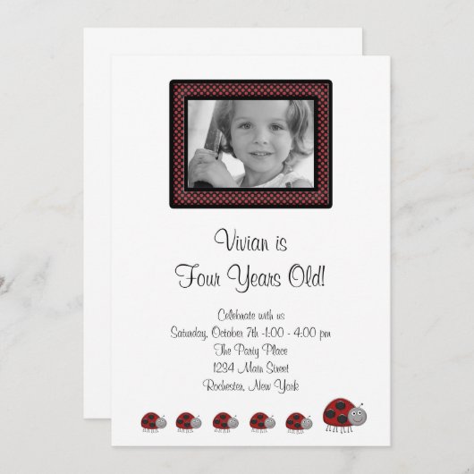 Lady Bug verjaardagsfeestje uitnodigingen (Voorkant / Achterkant)