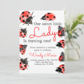 Lady bug verjaardagsmeisje feestuitnodiging kaart (Staand voorkant)