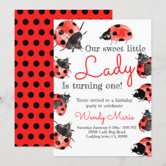 Lady bug verjaardagsmeisje feestuitnodiging kaart