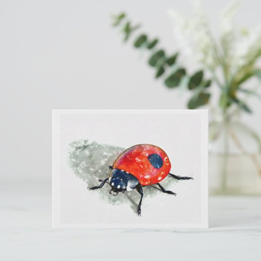 Lady Bug Waterverf Briefkaart (Staand voorkant)