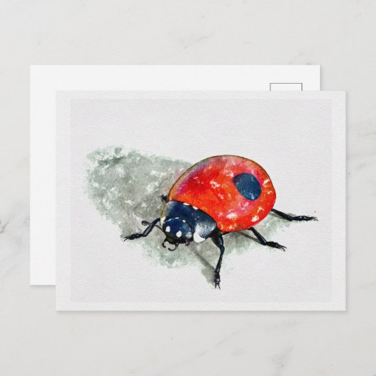 Lady Bug Waterverf Briefkaart (Voorkant / Achterkant)