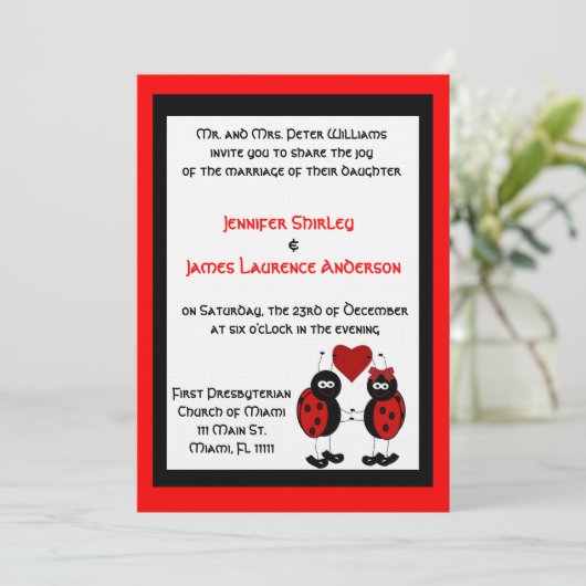 Lady Bug Wedding Uitnodiging (Staand voorkant)