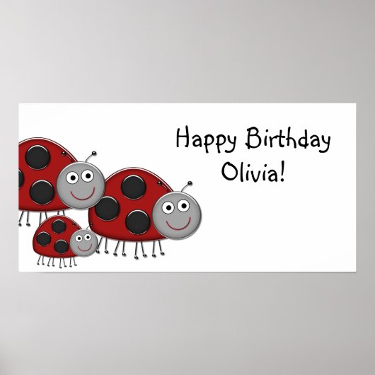 Lady Bugs Birthday Party Banner Poster (Voorkant)