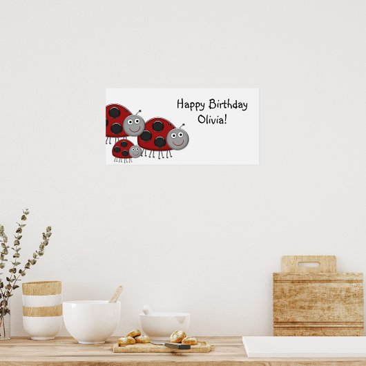 Lady Bugs Birthday Party Banner Poster (Keuken)