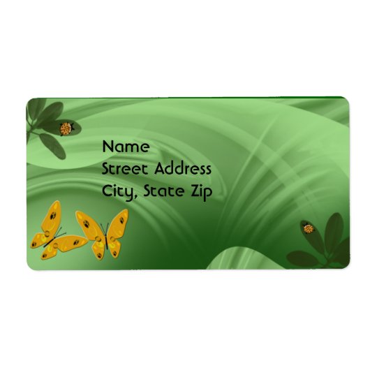 Lady bugs en vlinders in het groen etiket (Voorkant)