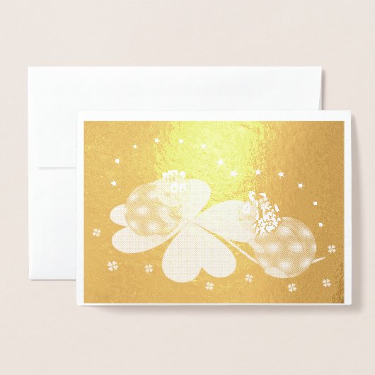 Lady Bugs op een Shamrock met sterren, ZKOA Folie Kaarten (Voorkant met envelop)