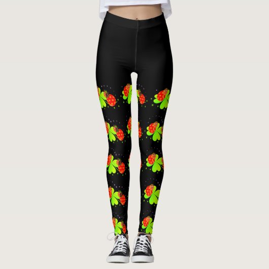 Lady Bugs op een zwarte Leggings van het Shamrock  (Voorkant)