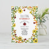 Lady Bugs + Wildflowers Meisjes Verjaardag Uitnodi Kaart (Staand voorkant)