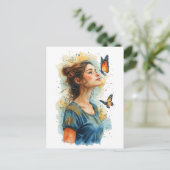 Lady Butterfly op een Witte Feestdagenkaart (Staand voorkant)