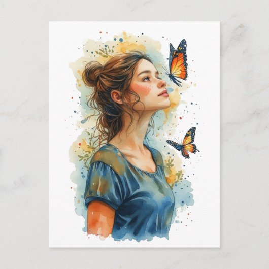 Lady Butterfly op een Witte Feestdagenkaart (Voorkant)
