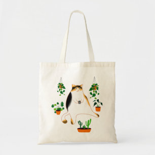 Lady Cat Drink koffie, Lady Cat met Planten Tote Bag