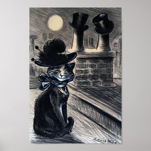 Lady Cat on the Roof, Louis Wain Poster (Voorkant)