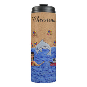 Lady Cat Zwemmen In De Oceaan Binnenste Buizen Dol Thermosbeker