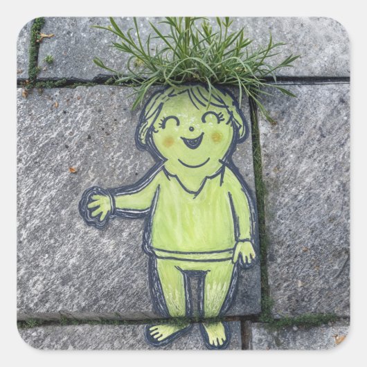 Lady Chalk Doodle Street Art Vierkante Sticker (Voorkant)
