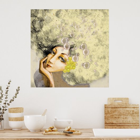 Lady Champagne Art Poster (Keuken)