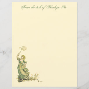 -Lady Chasing Butterflies Stationery Paper