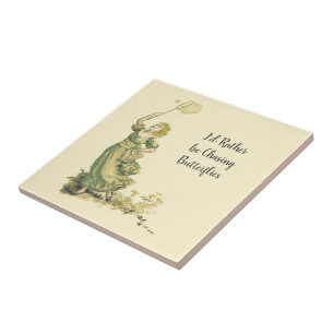 Lady Chasing Butterflies Tegeltje