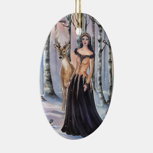 Lady Chickadee fantasy art van Renee Lavoie Keramisch Ornament (Rechts)