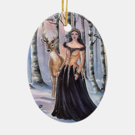 Lady Chickadee fantasy art van Renee Lavoie Keramisch Ornament (Achterkant)