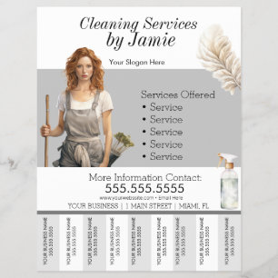 Lady Cleaning Service Business Tear Off Flyer