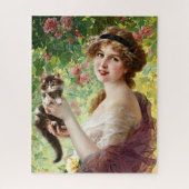  Lady Cute Kitten en Roos Flower Legpuzzel (Verticaal)