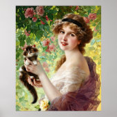  Lady Cute Kitten en Roos Flower Poster (Voorkant)