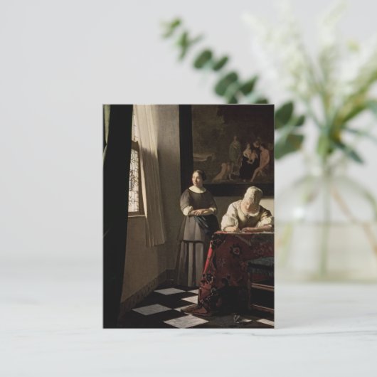 Lady die een brief schrijft met haar Maid, c.1670 Briefkaart (Staand voorkant)