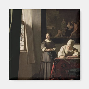Lady die een brief schrijft met haar Maid, c.1670 Magneet
