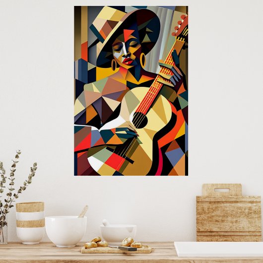 LADY DIE HET Poster VAN BLAUWE SPEELT (Keuken)