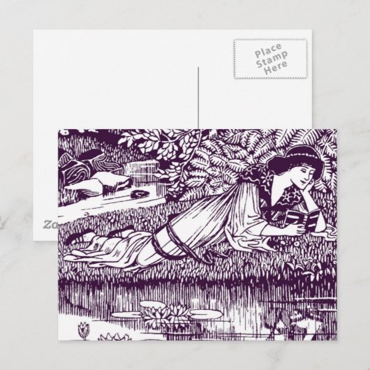 Lady die naast een vijver leest briefkaart (Voorkant / Achterkant)