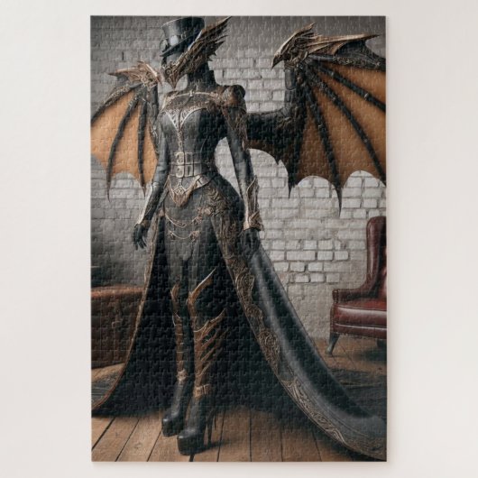 Lady Dragon Rider Steampunk Victoriaans Industrial Legpuzzel (Verticaal)