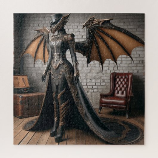 Lady Dragon Rider Steampunk Victoriaans Industrial Legpuzzel (Verticaal)