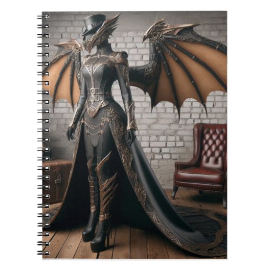Lady Dragon Rider Steampunk Victoriaans Industrial Notitieboek (Voorkant)