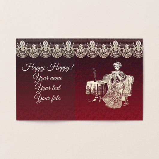 Lady drink tea folie kaarten (Binnen)