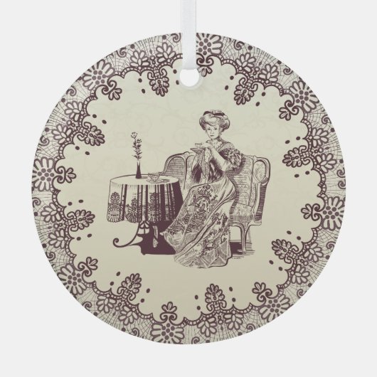 Lady drink tea glas ornament (Voorkant)