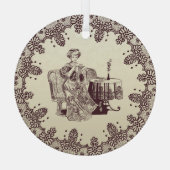 Lady drink tea glas ornament (Achterkant)