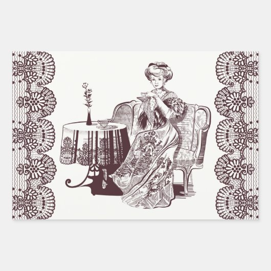 Lady drink tea inpakpapier vel (Voorkant)