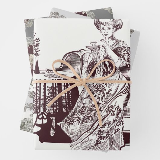 Lady drink tea inpakpapier vel (In situ)