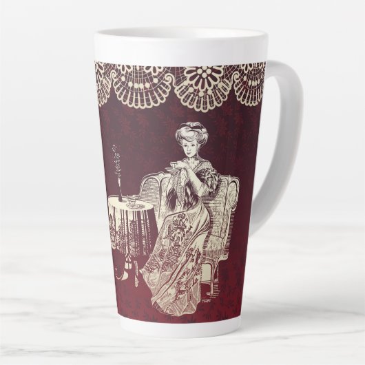 Lady drink tea latte mok (Rechterhoek)