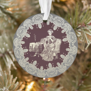 Lady drink tea ornament