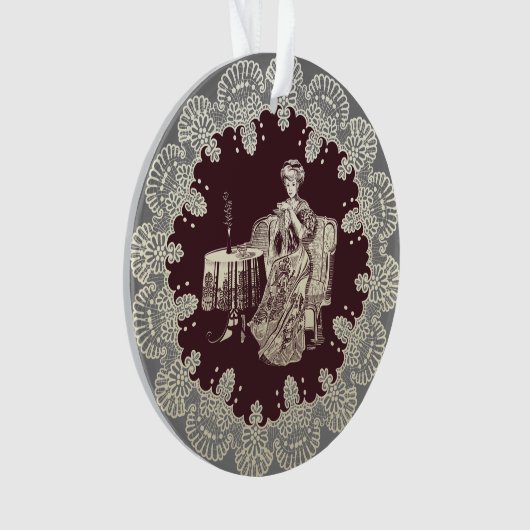 Lady drink tea ornament (voorkant)